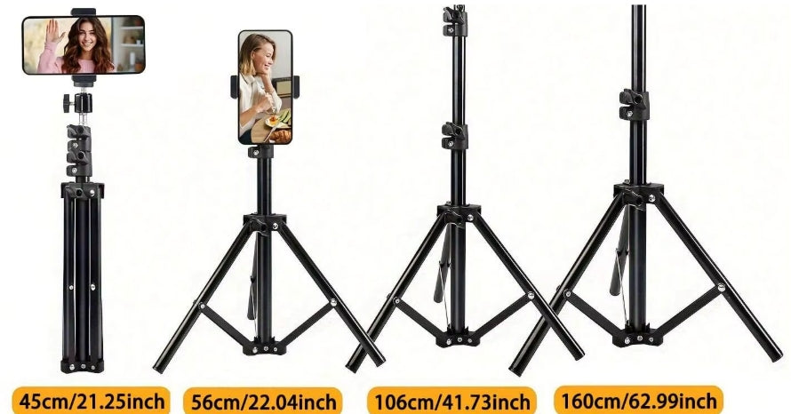 Foldable Tripod and Phone Holder Clip 160cm Multifunctional for Phone and Camera