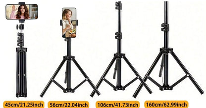 Foldable Tripod and Phone Holder Clip 160cm Multifunctional for Phone and Camera