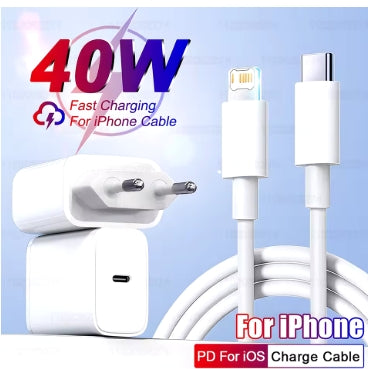 40W PD Fast Charger for iPhone 14 13 12 11 15 16 Pro Max, USB C Cable for iPhone 15 16 Plus, Fast Charging Data Line 